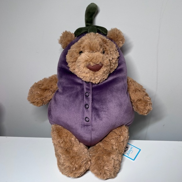 BNWT RARE Jellycat EGGPLANT BARTHOLOMEW BEAR RETIRED brown stuffed toy cute - Picture 1 of 5